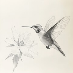 Naklejka premium Hummingbird gracefully hovering near flower with delicate wings in a serene garden setting