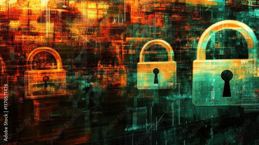 Leinwandbilder harmonious double exposure of digital locks representing security and privacy in a modern digital wo