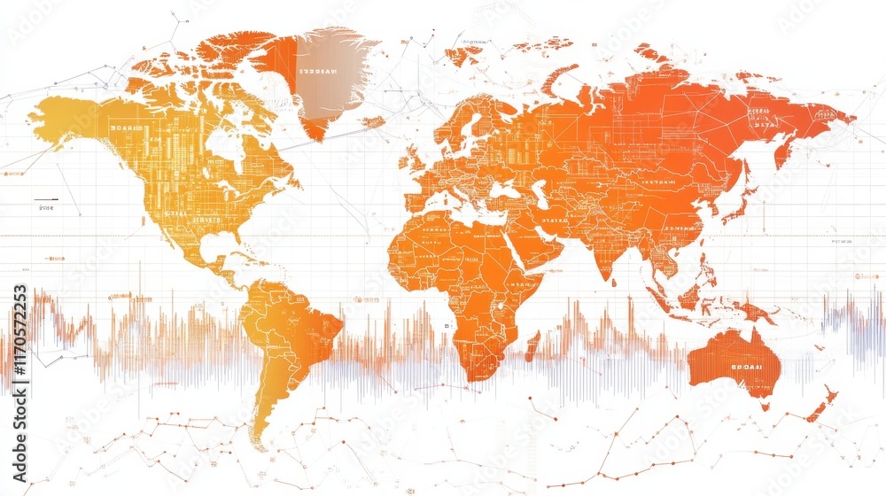 Fototapete dynamic global forex map displaying trading activity and market trends in real time across various r