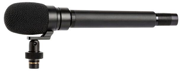 Black microphone with shock mount isolated with transparent background