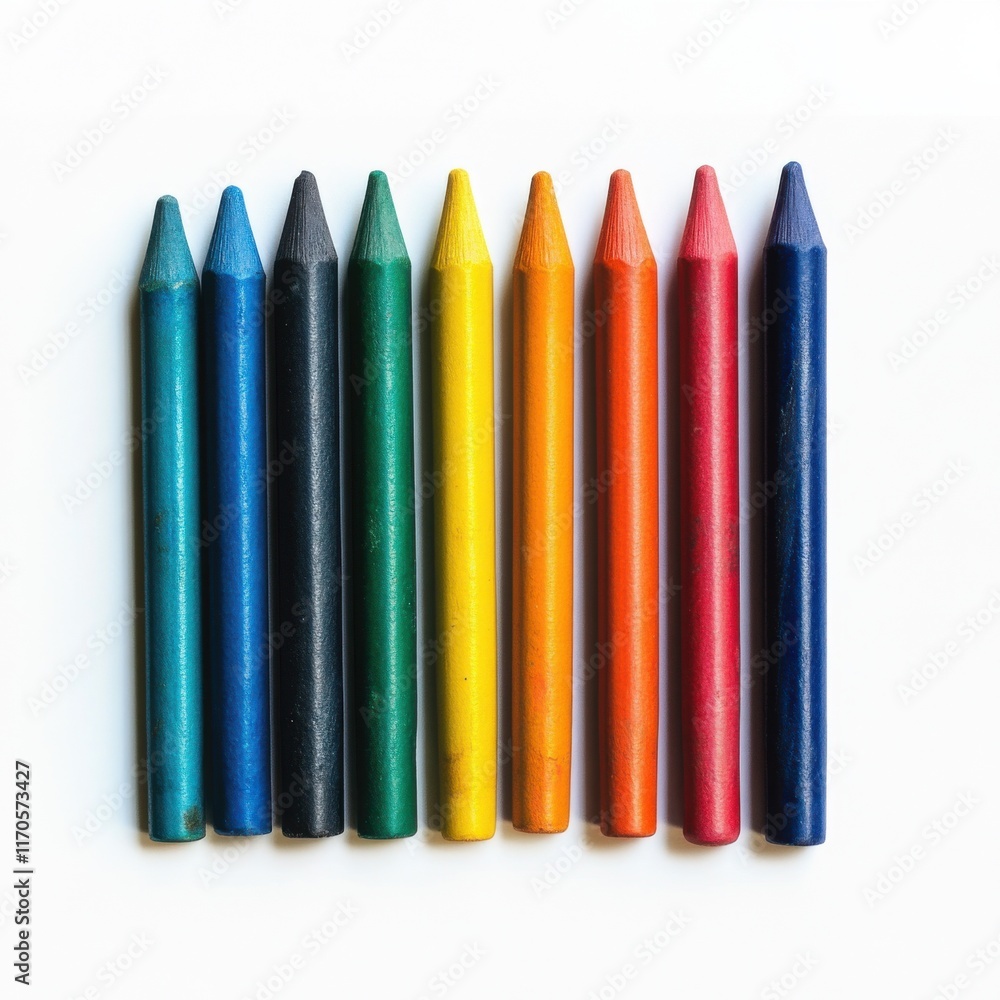 Aufkleber colorful crayons arranged in a neat row ready for creative drawing and art activities