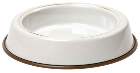 White pet bowl with brown rubber base isolated with transparent background
