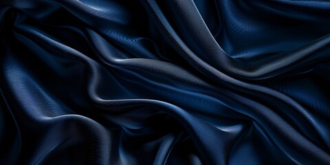 Obraz premium Blue wavy smooth shiny silk fabric texture luxurious background with copy space
