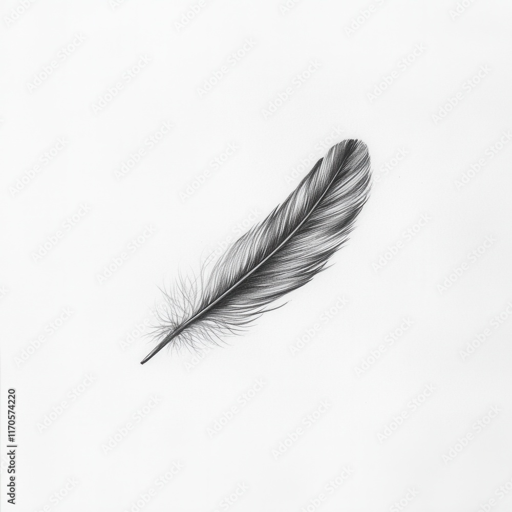 Aufkleber feather floating gracefully in mid-air captured through detailed sketching technique