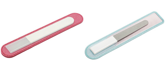 Two nail files in protective cases isolated with transparent background