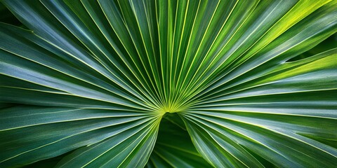 Fototapeta premium Close-up of a lush green palm leaf with a radial pattern.