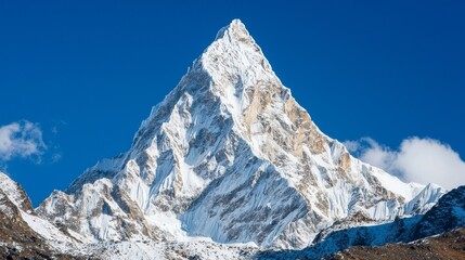 Obraz premium Snow-capped mountain peak against a clear blue sky.