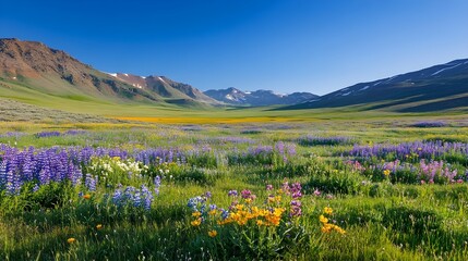 Obraz premium Vibrant Wildflower Meadow in Mountain Valley