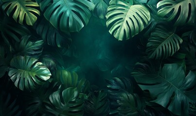 Tropical Plant Leaves Digital Background, Generative AI