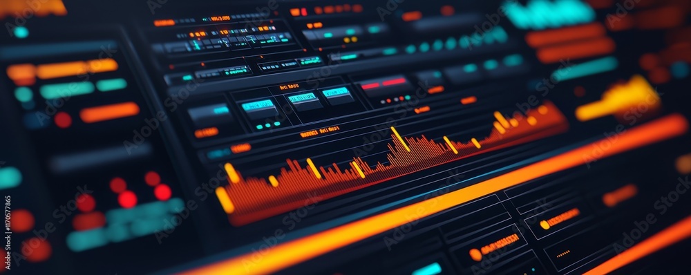 Poster peak energy storage concept. vibrant audio visualization with colorful sound waveforms.