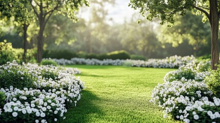 Obraz premium Garden with White Flowers Concept Digital Design, Generative AI