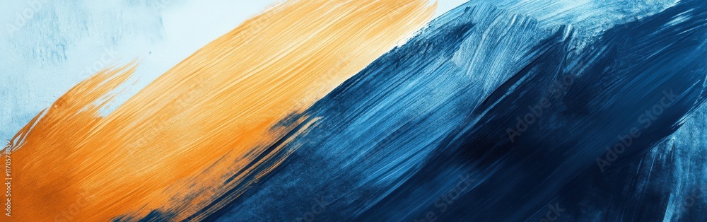 Poster vibrant brush strokes create a dynamic interplay of orange and blue tones on a textured canvas surfa