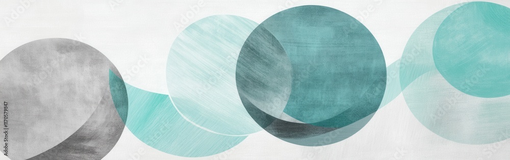 Poster smooth pencil strokes create an abstract design with mint colors and circular shapes