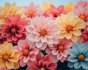 Close-up of pastel-colored dahlias.