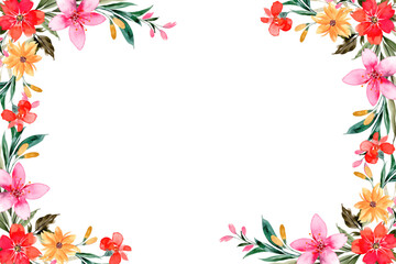 Watercolor flowers frame background for design