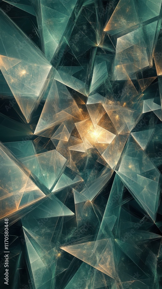 Poster modern abstract design featuring transparent geometric shapes in a dynamic arrangement with luminous