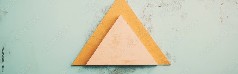 Poster Negative space composition featuring a geometric triangle against a textured turquoise wall