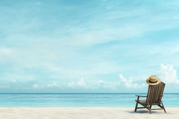 Obraz premium beach chair straw hat sand