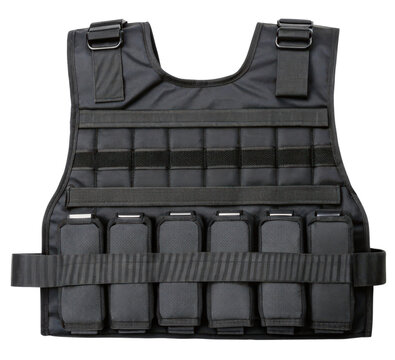 Black weighted vest for fitness training isolated with transparent background