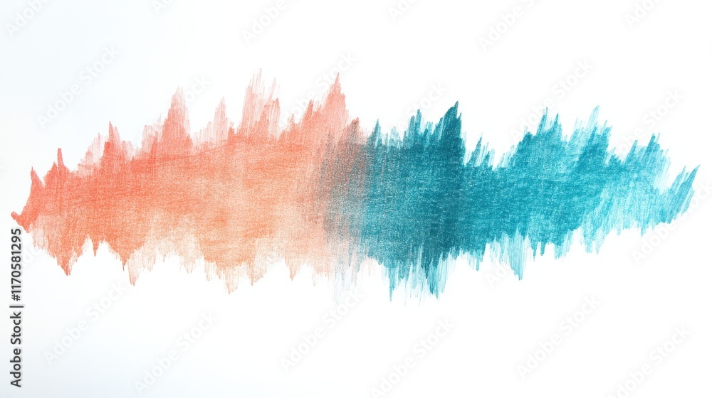 Poster minimalist pencil strokes create a gradient of warm coral and cool teal colors blending seamlessly o