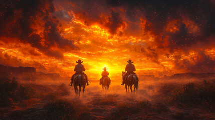Fototapeta premium Cowboy riding through the desert