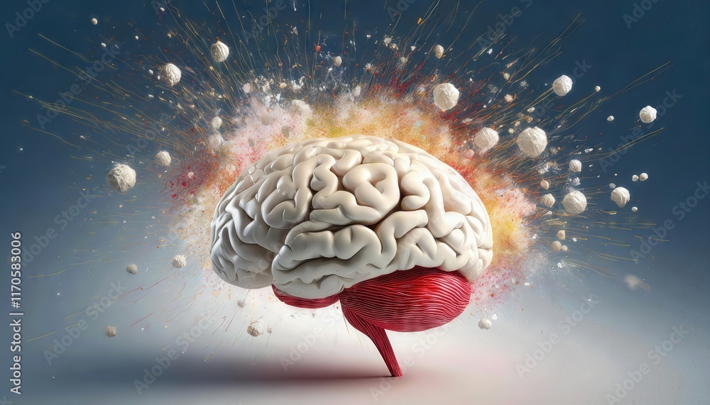 Poster explosive surge of knowledge and creativity a concept art representation of the human brain unleashi
