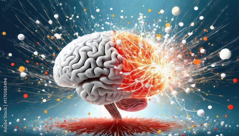 Poster explosive brilliance a concept art representation of a human brain unleashing knowledge and creativi