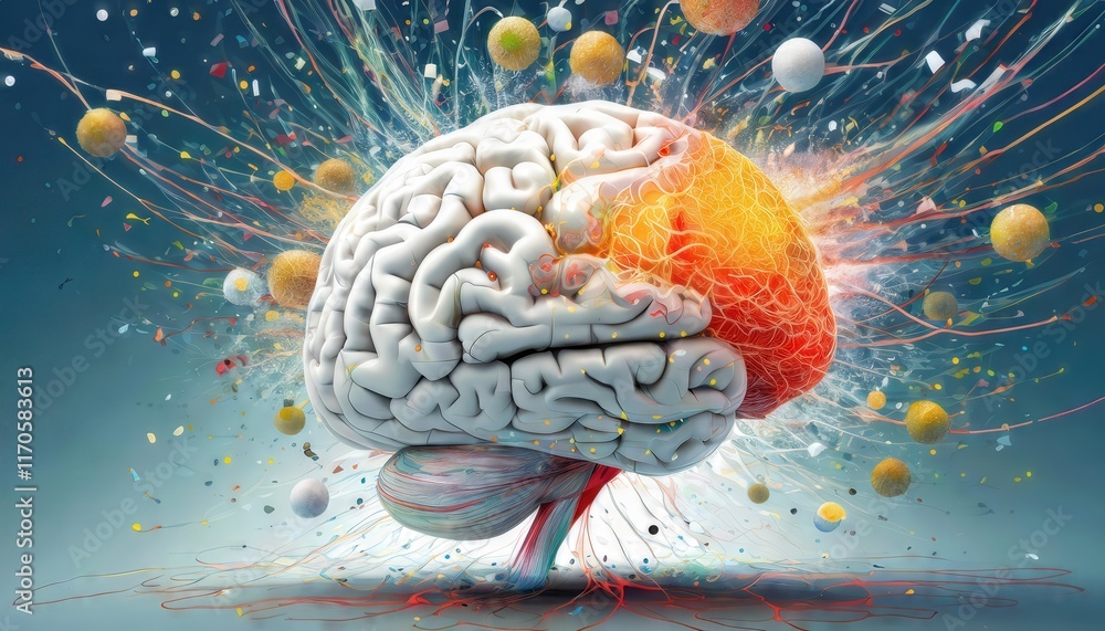Poster explosive creativity a concept art representation of a human brain unleashing knowledge and imaginat