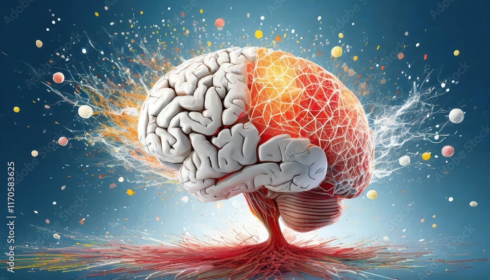 Poster explosive creativity a concept art representation of a human brain unleashing knowledge and imaginat