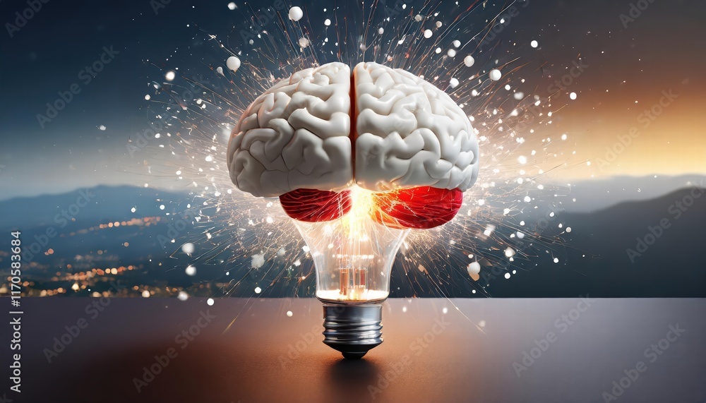 Poster explosive creativity a concept art visualization of a human brain bursting with knowledge and imagin