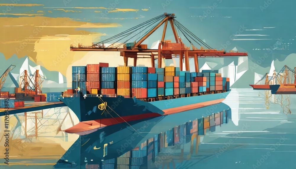 Poster container ship at dock with quay crane efficient importexport operations for global trade and commer