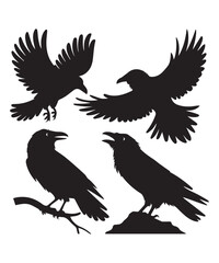 Black Raven Silhouettes Mysterious and Gothic Designs on a White Background