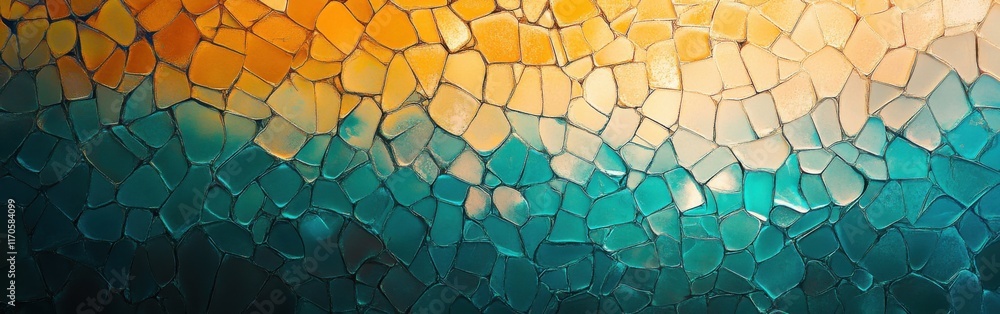 Poster elegant pastel amber and teal grids create a captivating visual texture in a modern setting