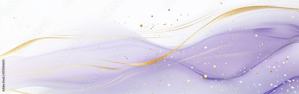 Poster delicate swirls of lavender and gold create a tranquil atmosphere on a soft white background