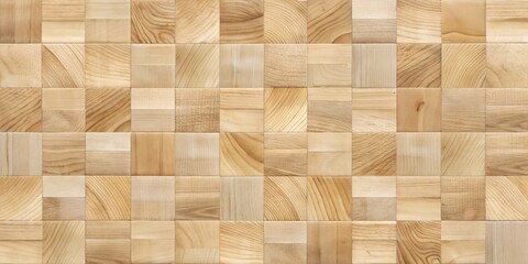 A seamless high-resolution texture of light wooden butcher block arranged in a square pattern, ideal for design backgrounds, furniture surfaces, or architectural projects.