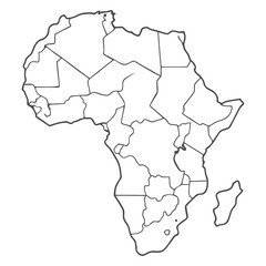 Simple Map of Africa continent black outline with national borders on white background.