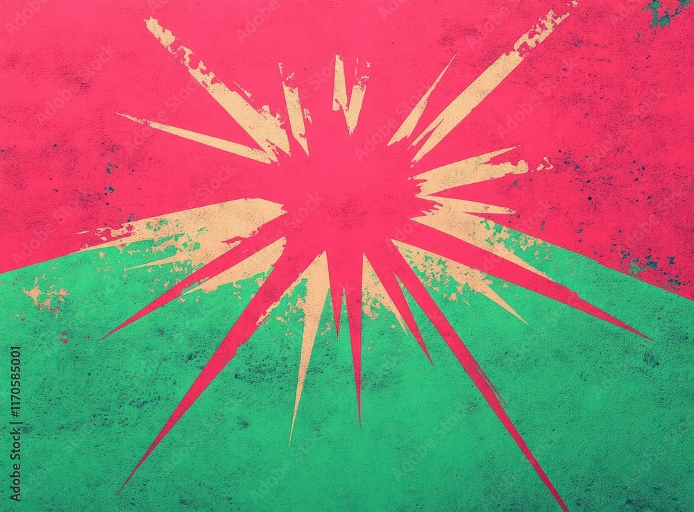 Aufkleber dynamic explosion effect in pop art style with bold colors and high contrast lighting