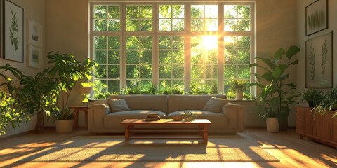 Obraz premium A modern living room with lounge furniture and bright natural light, ideal for relaxation and contemporary home design inspirations.