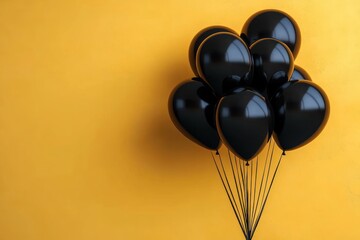 Black Balloons and Vibrant Yellow Background for Promotions and Marketing Events