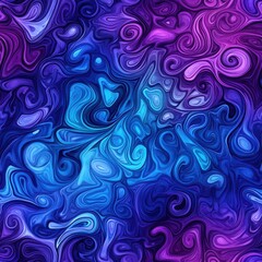 Vibrant doodle watercolor patterns with swirling blues and purples in an abstract composition