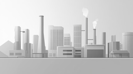 Industrial landscape in smooth flat design featuring light gray tones representing modern manufacturing