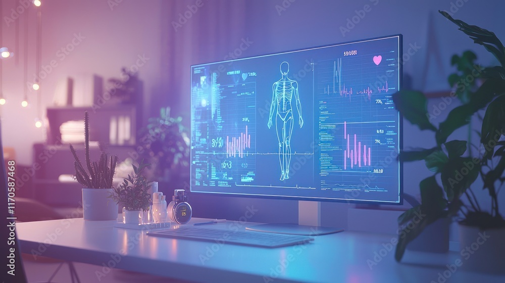 Poster digital human body health data displayed on computer screen
