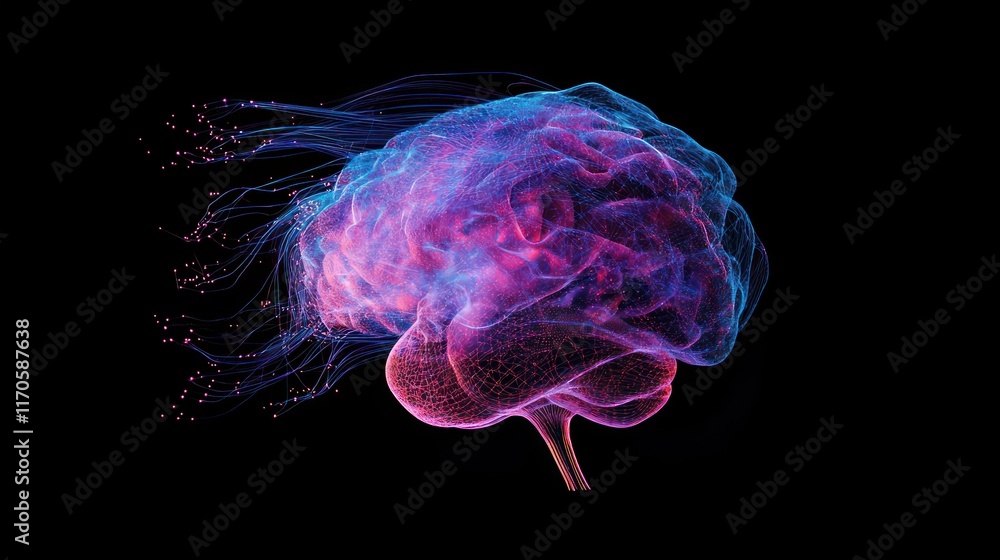 Aufkleber abstract neon brain neural network visualization