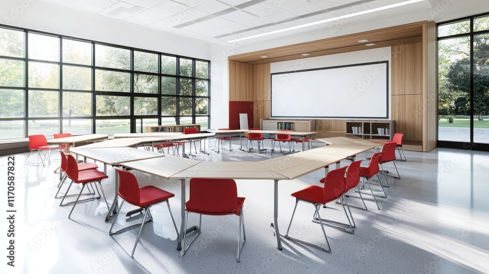 Aufkleber innovative classroom design featuring open square arrangement modern learning space educational envi