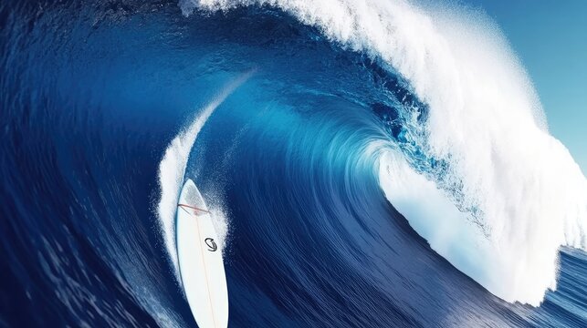 A surfer rides a massive wave, showcasing the thrill of surfing and ocean adventure.