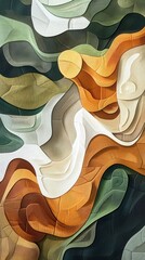 Layered abstract painting with earthy tones evokes a sense of natural harmony and fluidity in creative expression