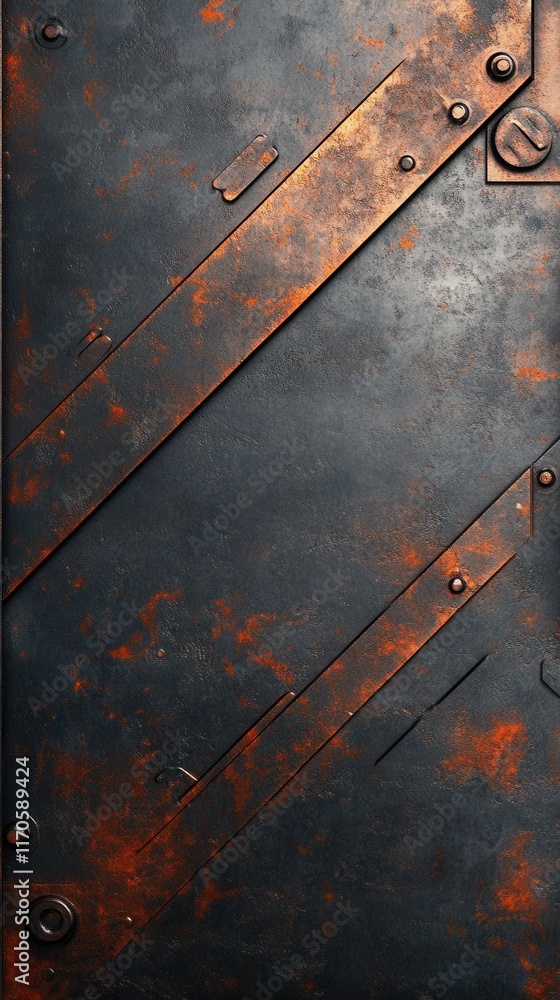Poster Distressed metal background showcasing rust and texture with diagonal stripes for artistic design