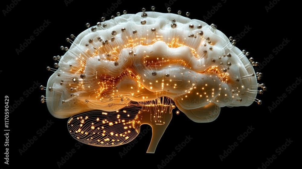 Poster a conceptual diagram of artificial intelligence, depicting the transformation of the human brain int