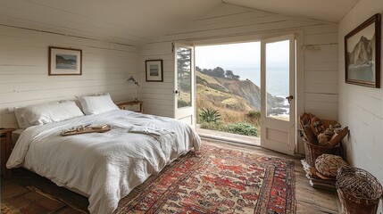 Coastal Serenity: A Seaside Cottage Bedroom with Nautical Charm and Ocean Views