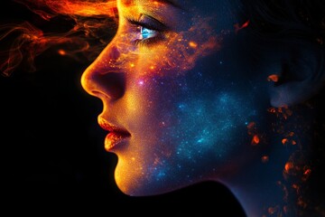 Profile of a Female Face Abstract Digital Design, Generative AI